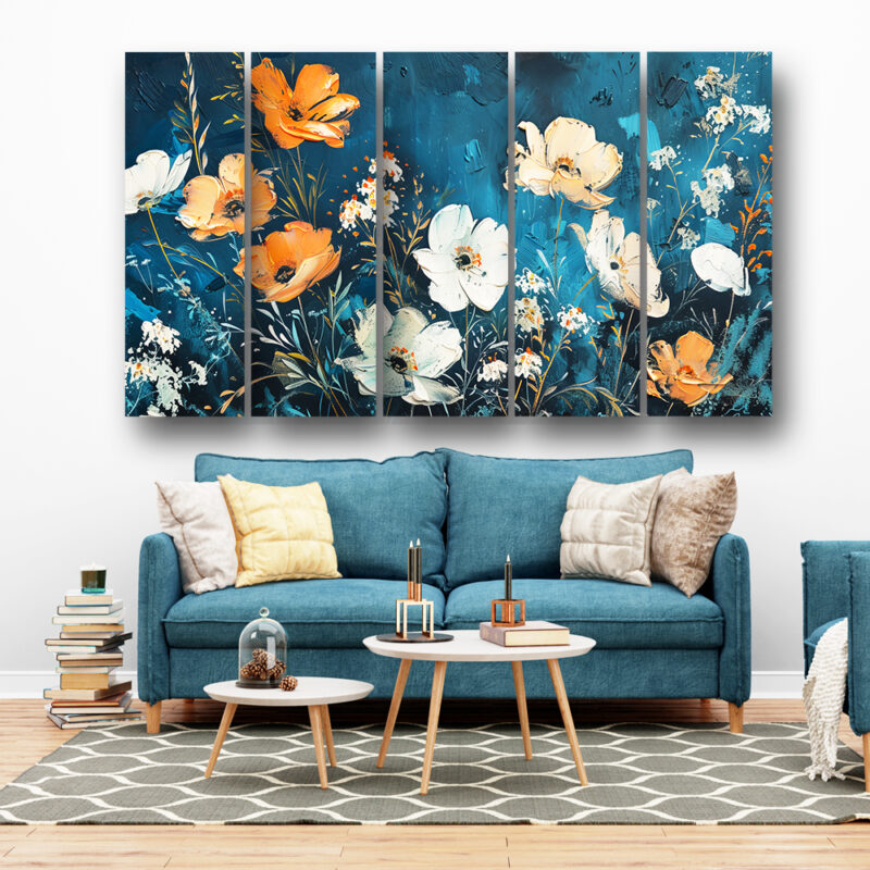 Casperme Floral Wall Painting Framed Big Size For Living Room, Home, office & Wall Decor, 48 x 30 inches set of 5