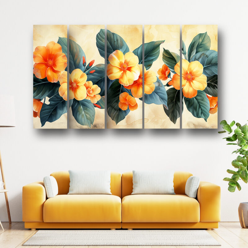Casperme Floral Wall Painting Framed Big Size For Living Room, Home, office & Wall Decor, 48 x 30 inches set of 5