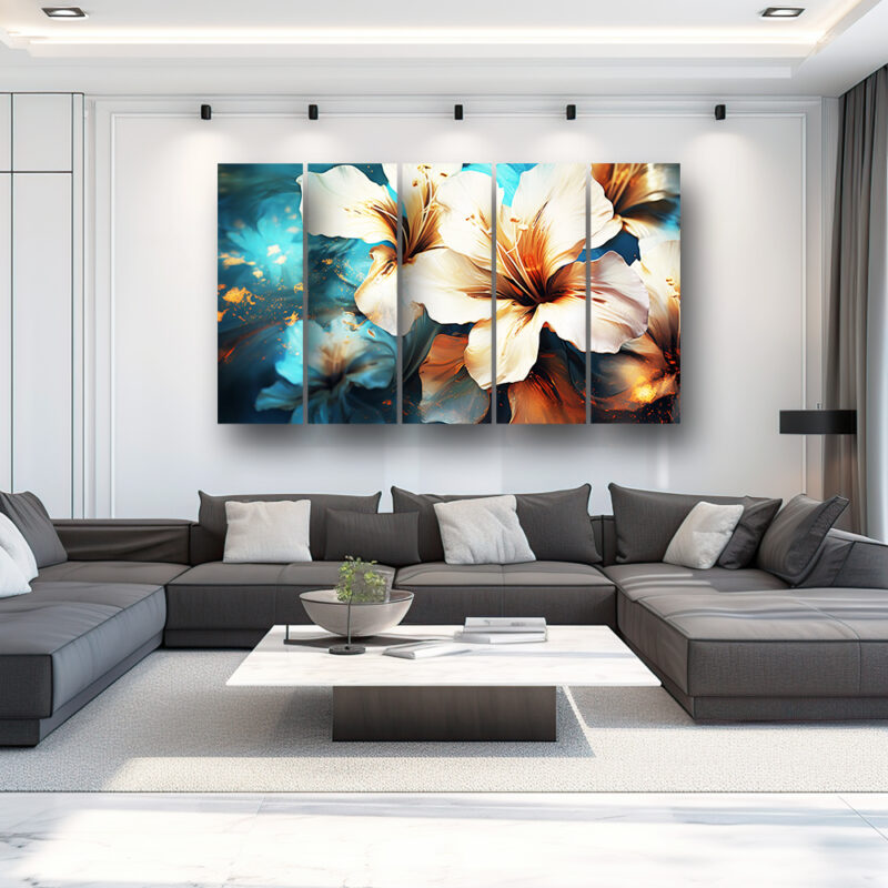 Casperme Floral Wall Painting Framed Big Size For Living Room, Home, office & Wall Decor, 48 x 30 inches set of 5