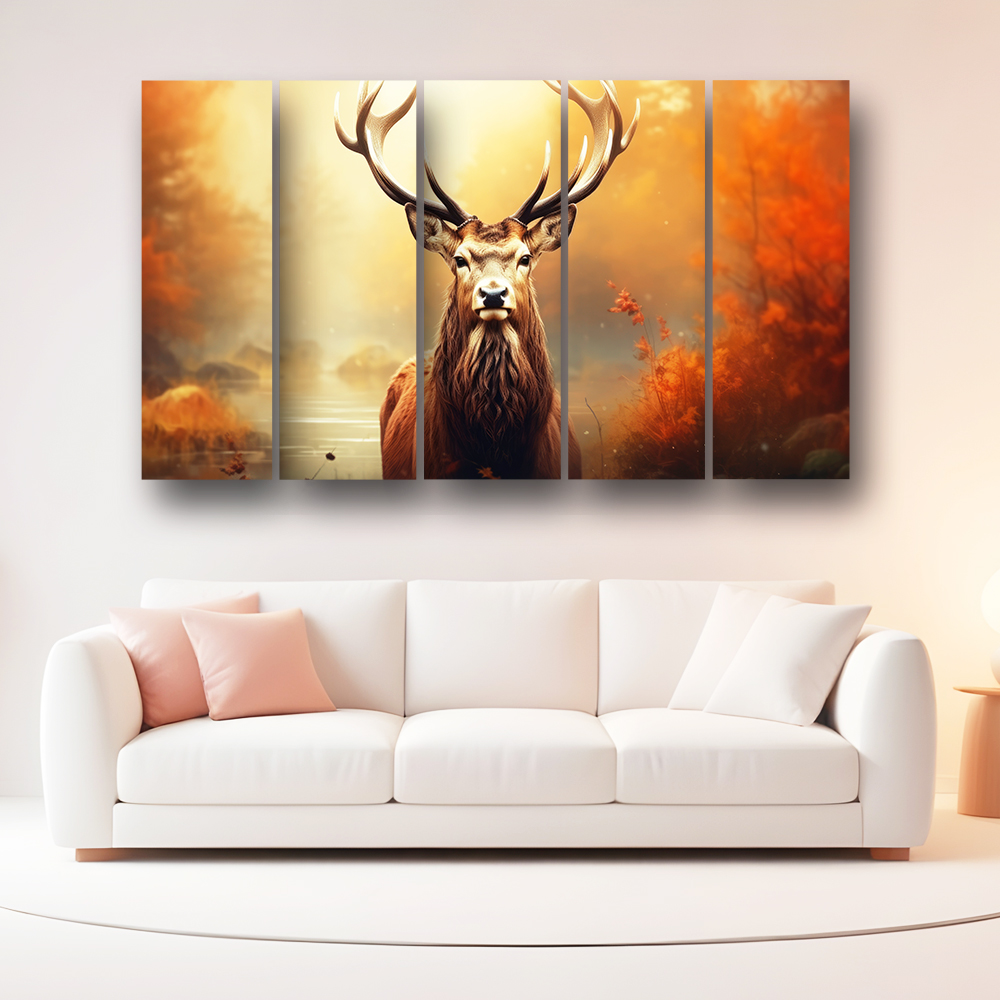 Casperme deer Wall Painting Framed Big Size For Living Room, Home, office & Wall Decor, 48 x 30 inches set of 5