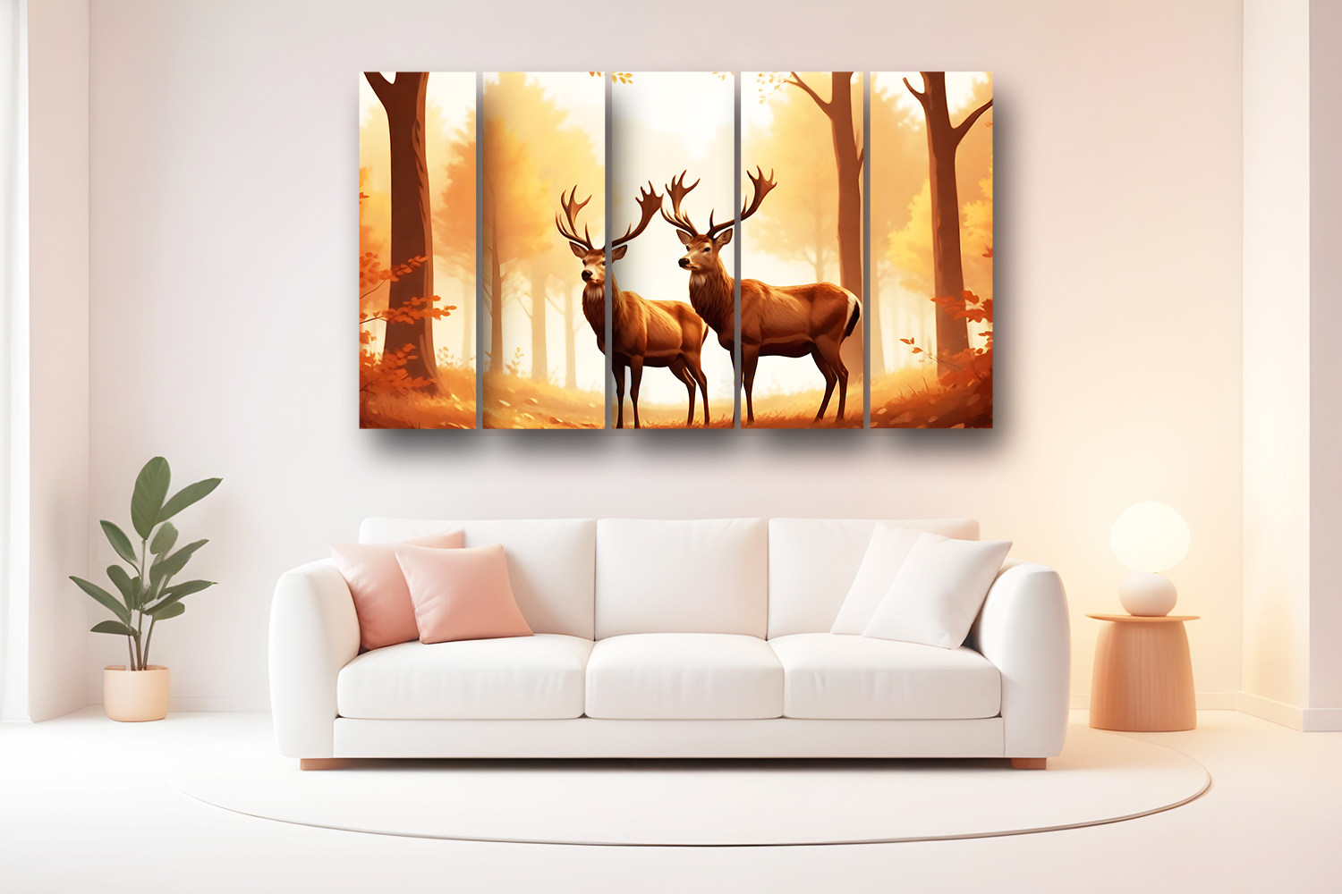 Casperme golden deer Wall Painting Framed Big Size For Living Room, Home, office & Wall Decor, 48 x 30 inches set of 5 - Image 4