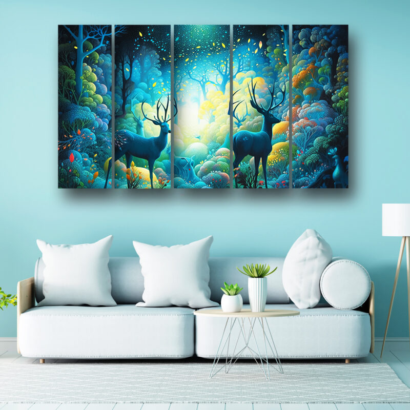 Casperme deer Wall Painting Framed Big Size For Living Room, Home, office & Wall Decor, 48 x 30 inches set of 5