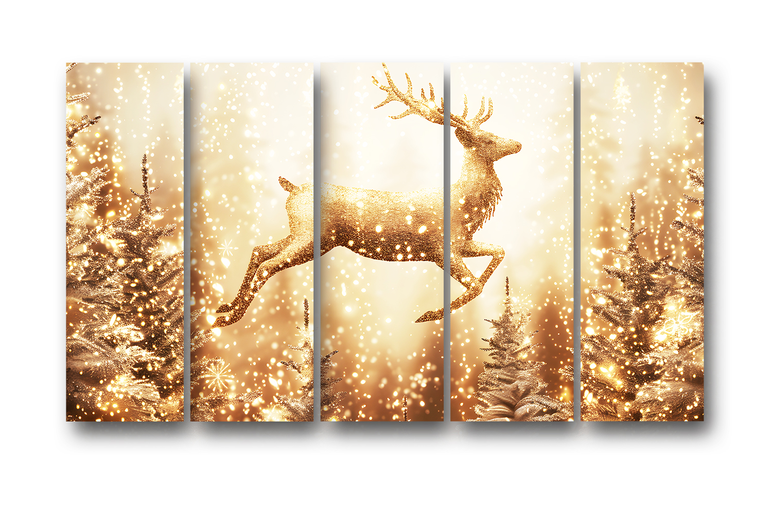 Casperme Golden deer Wall Painting Framed Big Size For Living Room, Home, office & Wall Decor, 48 x 30 inches set of 5 - Image 2