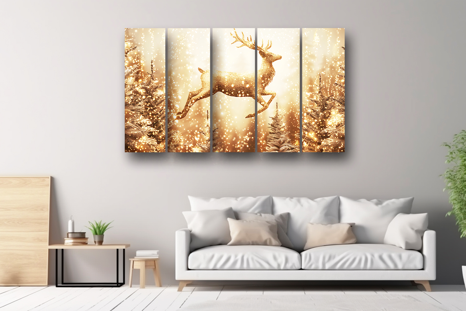 Casperme Golden deer Wall Painting Framed Big Size For Living Room, Home, office & Wall Decor, 48 x 30 inches set of 5 - Image 4