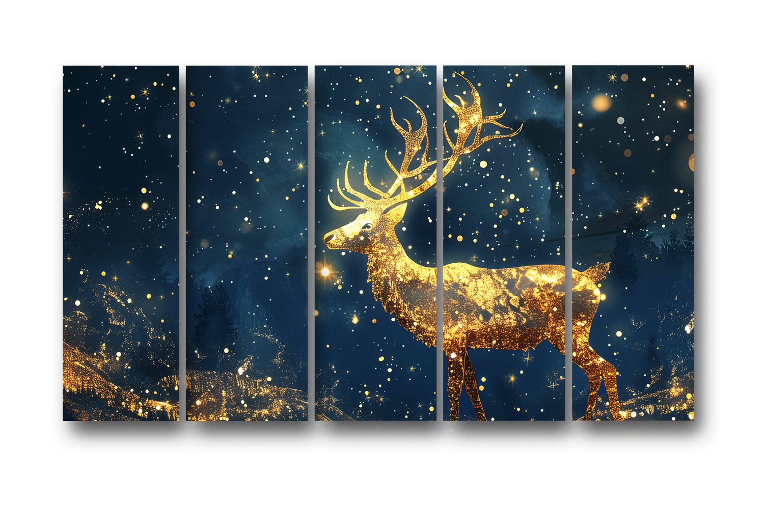 Casperme Golden deer Wall Painting Framed Big Size For Living Room, Home, office & Wall Decor, 48 x 30 inches set of 5 - Image 4