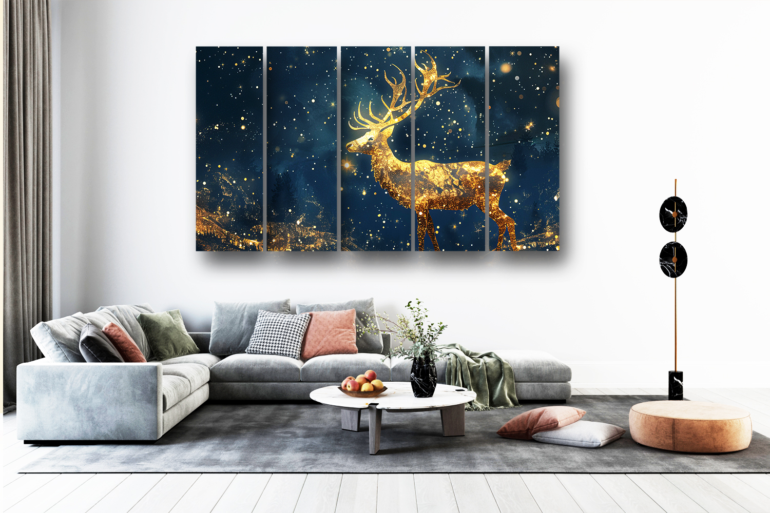 Casperme Golden deer Wall Painting Framed Big Size For Living Room, Home, office & Wall Decor, 48 x 30 inches set of 5 - Image 2