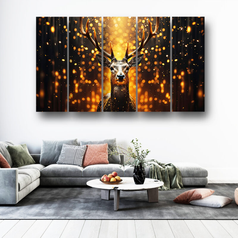 Casperme deer Wall Painting Framed Big Size For Living Room, Home, office & Wall Decor, 48 x 30 inches set of 5