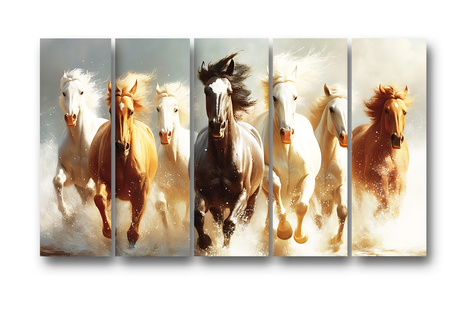 Casperme 7 Horses Wall Painting Framed Big Size For Living Room, Home, office & Wall Decor, 48 x 30 inches set of 5 - Image 2