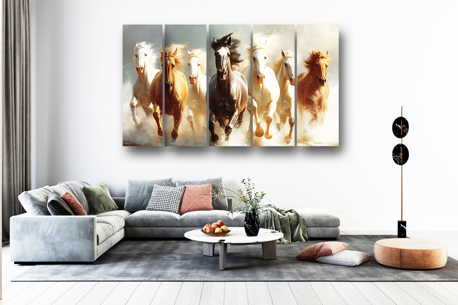 Casperme 7 Horses Wall Painting Framed Big Size For Living Room, Home, office & Wall Decor, 48 x 30 inches set of 5 - Image 4