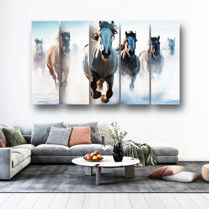 Casperme 7 Horses Wall Painting Framed Big Size For Living Room, Home, office & Wall Decor, 48 x 30 inches set of 5