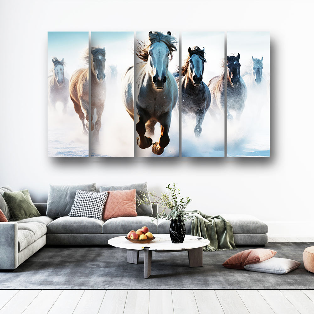 Casperme 7 Horses Wall Painting Framed Big Size For Living Room, Home, office & Wall Decor, 48 x 30 inches set of 5
