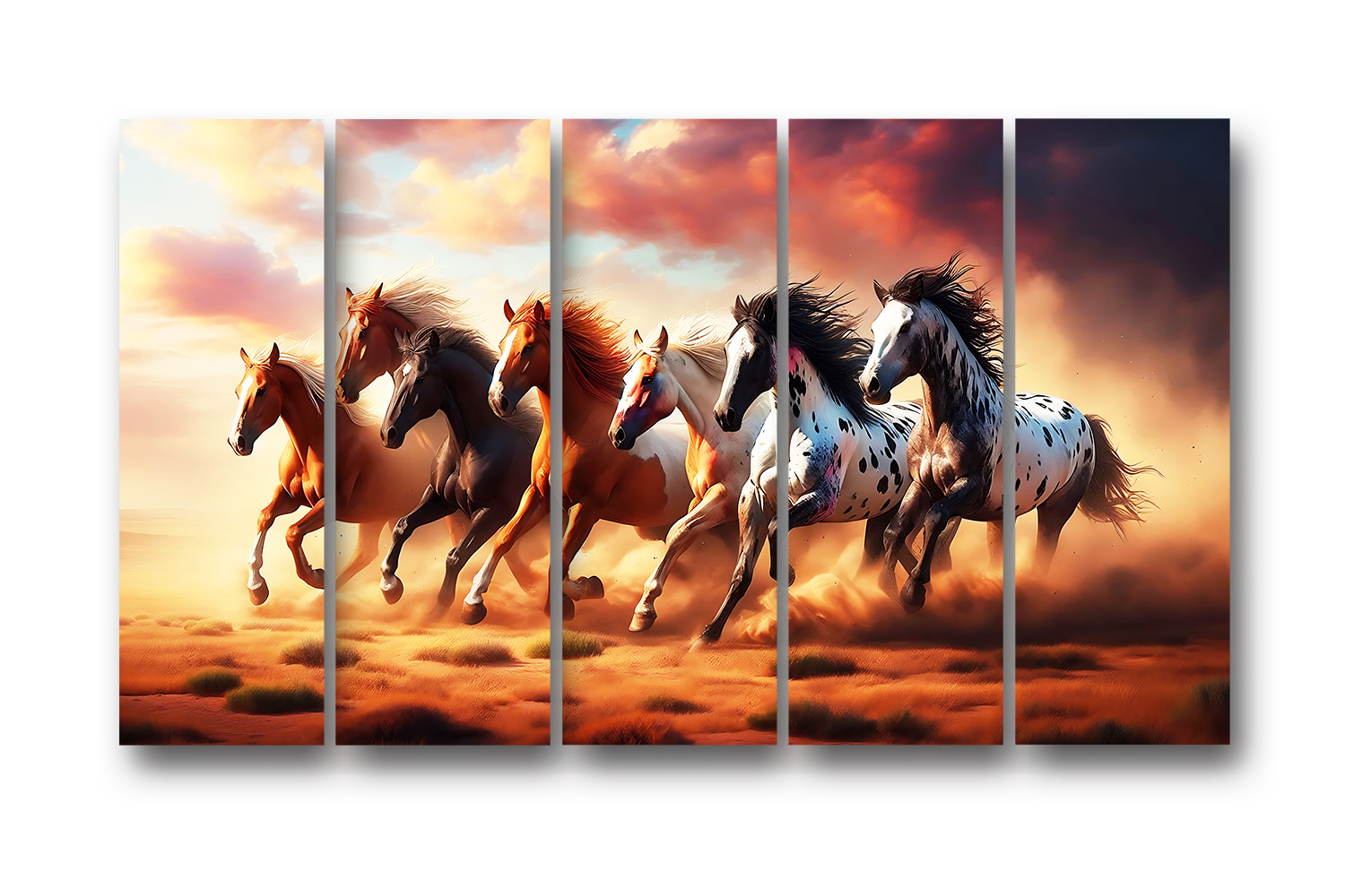 Casperme 7 Horses Wall Painting Framed Big Size For Living Room, Home, office & Wall Decor, 48 x 30 inches set of 5 - Image 2