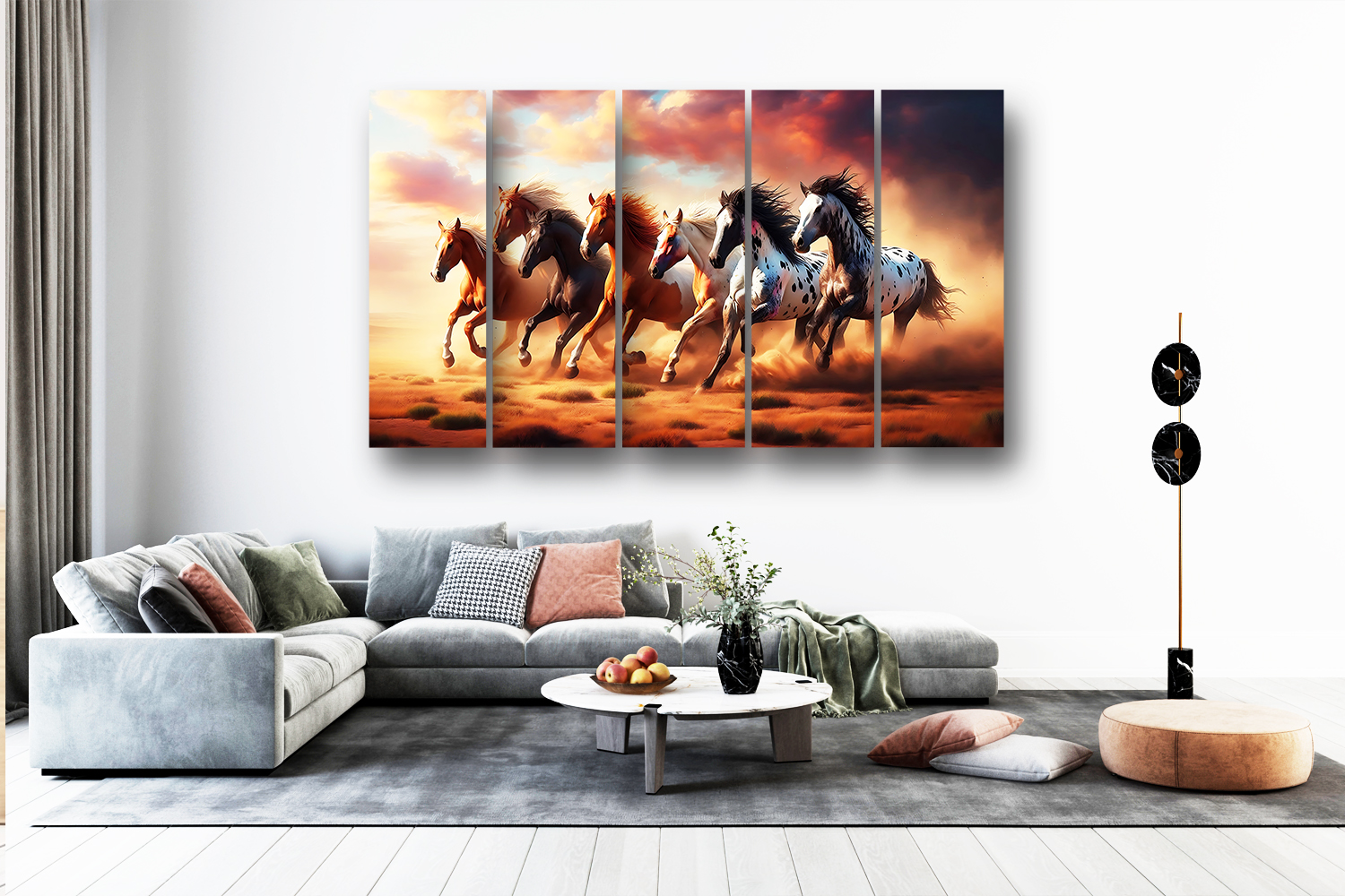 Casperme 7 Horses Wall Painting Framed Big Size For Living Room, Home, office & Wall Decor, 48 x 30 inches set of 5 - Image 4