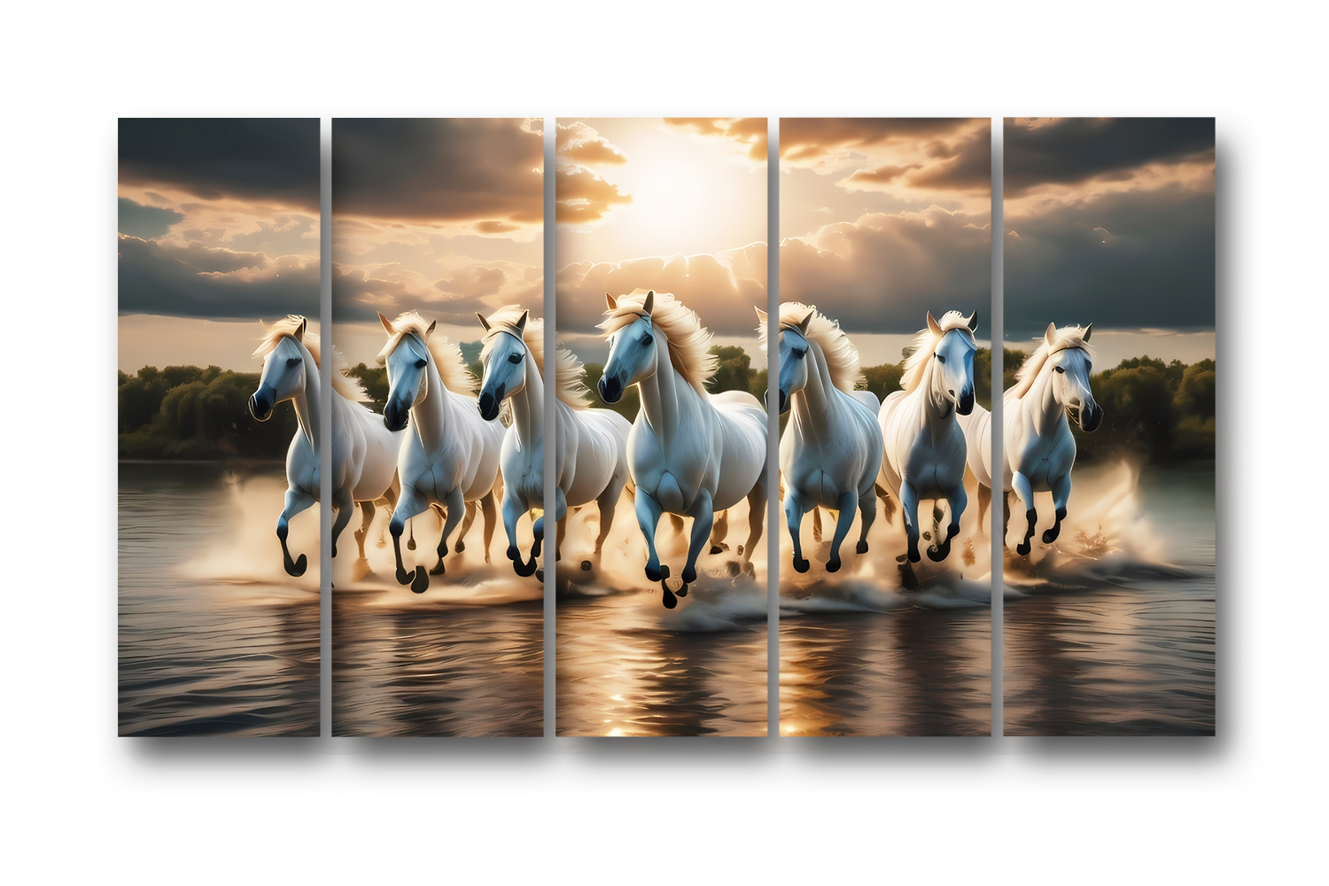 Casperme 7 Horses Wall Painting Framed Big Size For Living Room, Home, office & Wall Decor, 48 x 30 inches set of 5 - Image 2